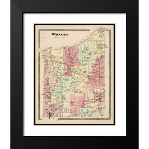 Wolcott New York Landowner - Beers 1874 Black Modern Wood Framed Art Print with Double Matting by Beers