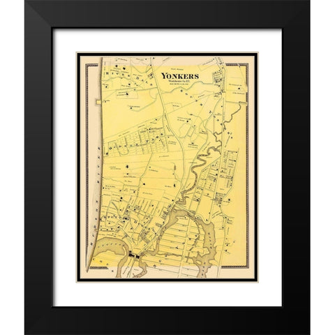 Yonkers, Southern New York Landowner - Beers 1868 Black Modern Wood Framed Art Print with Double Matting by Beers