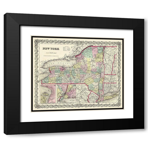New York - Colton 1855 Black Modern Wood Framed Art Print with Double Matting by Colton