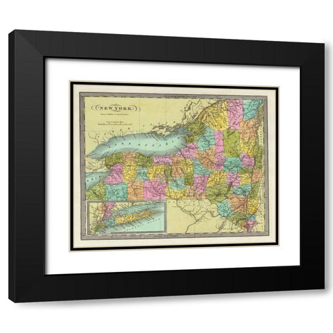 New York - Burr 1835 Black Modern Wood Framed Art Print with Double Matting by Burr