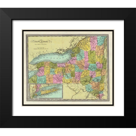 New York - Burr 1835 Black Modern Wood Framed Art Print with Double Matting by Burr