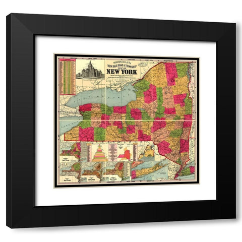 New York Railroads and Townships - Bridgman 1896 Black Modern Wood Framed Art Print with Double Matting by Bridgman
