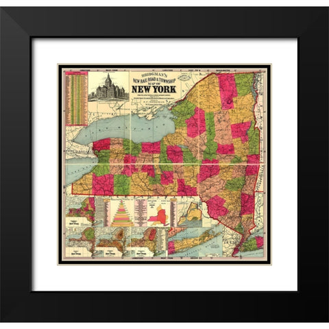 New York Railroads and Townships - Bridgman 1896 Black Modern Wood Framed Art Print with Double Matting by Bridgman