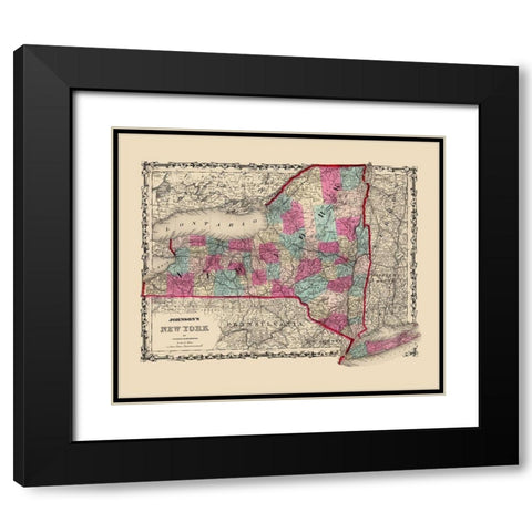 New York - Johnson 1860 Black Modern Wood Framed Art Print with Double Matting by Johnson