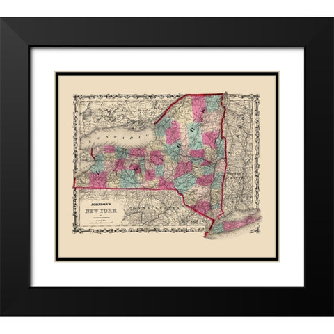 New York - Johnson 1860 Black Modern Wood Framed Art Print with Double Matting by Johnson
