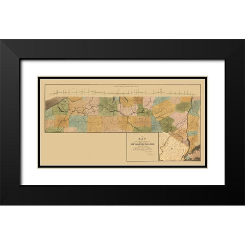 New York - Wright 1834  Black Modern Wood Framed Art Print with Double Matting by Wright