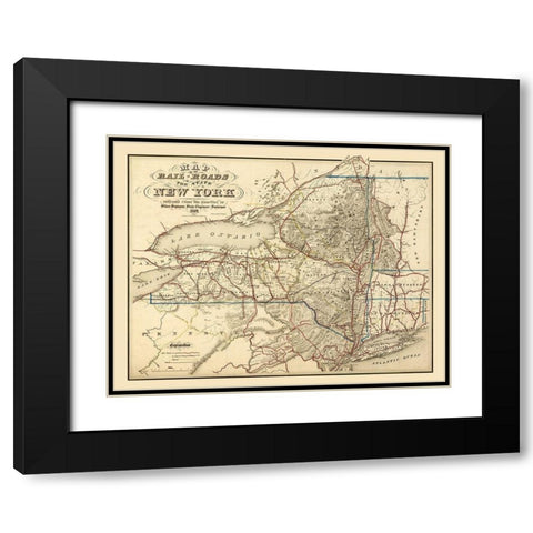 New York Railroads - Seymour 1857  Black Modern Wood Framed Art Print with Double Matting by Seymour