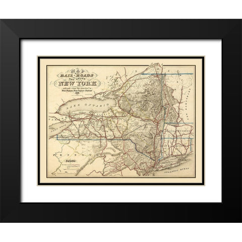 New York Railroads - Seymour 1857  Black Modern Wood Framed Art Print with Double Matting by Seymour