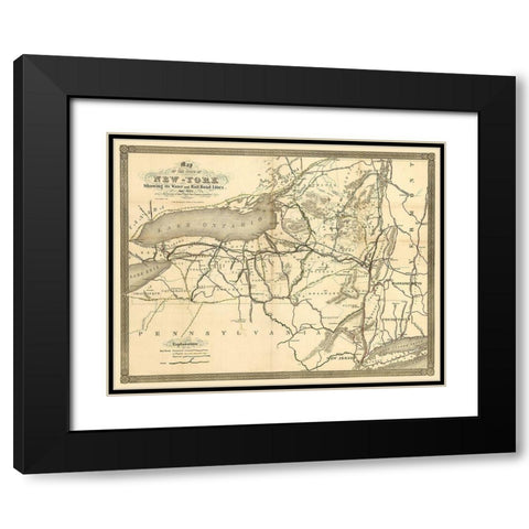 New York Railroads- Clark 1855  Black Modern Wood Framed Art Print with Double Matting by Clark