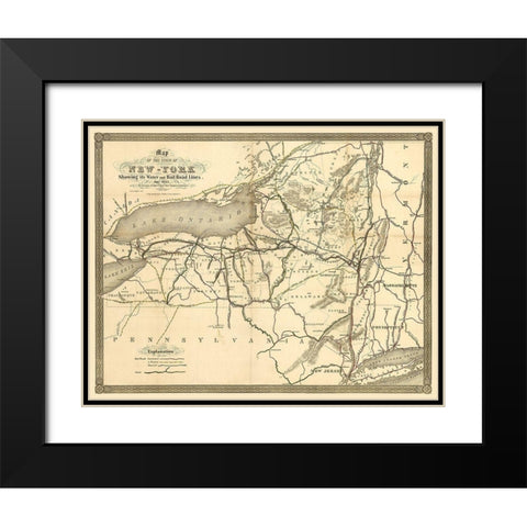 New York Railroads- Clark 1855  Black Modern Wood Framed Art Print with Double Matting by Clark