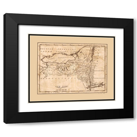 New York - Barker 1801  Black Modern Wood Framed Art Print with Double Matting by Barker