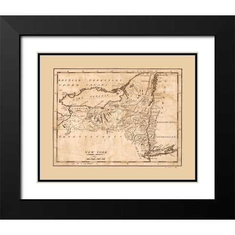 New York - Barker 1801  Black Modern Wood Framed Art Print with Double Matting by Barker