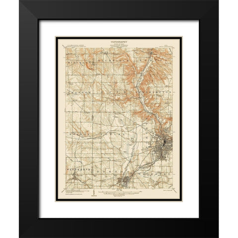 Akron Ohio Quad - USGS 1905 Black Modern Wood Framed Art Print with Double Matting by USGS