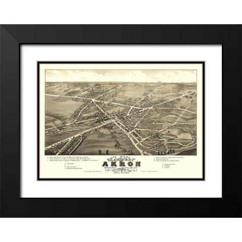 Akron Ohio - Stoner 1882  Black Modern Wood Framed Art Print with Double Matting by Stoner