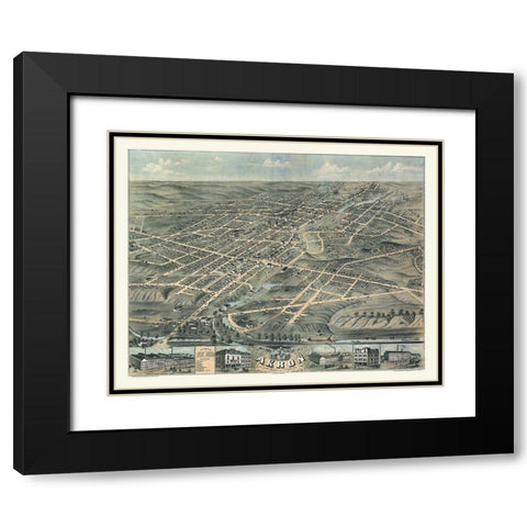 Akron Ohio - Stoner 1870  Black Modern Wood Framed Art Print with Double Matting by Stoner