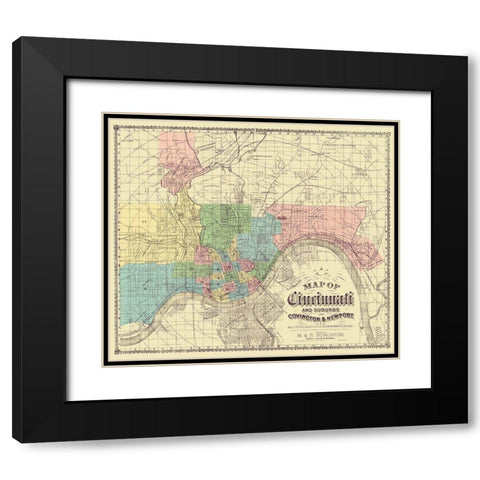 Cincinnati, Suburbs Ohio - Burgheim 1870 Black Modern Wood Framed Art Print with Double Matting by Burgheim