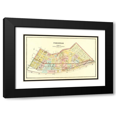 Cincinnati Ohio Landowner - Beers 1869 Black Modern Wood Framed Art Print with Double Matting by Beers