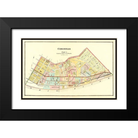 Cincinnati Ohio Landowner - Beers 1869 Black Modern Wood Framed Art Print with Double Matting by Beers