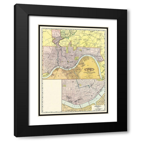 Cincinatti Ohio - Rand McNally 1897 Black Modern Wood Framed Art Print with Double Matting by Rand McNally
