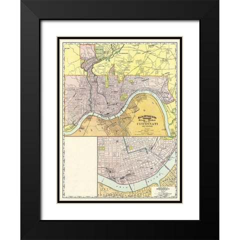 Cincinatti Ohio - Rand McNally 1897 Black Modern Wood Framed Art Print with Double Matting by Rand McNally
