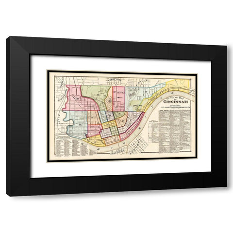 Cincinnati, Outline Ohio Outline - Titus 1869 Black Modern Wood Framed Art Print with Double Matting by Titus