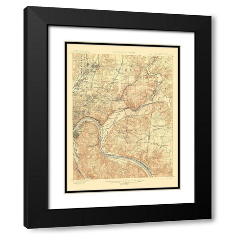 Cincinnati East Ohio Kentucky Quad - USGS 1900 Black Modern Wood Framed Art Print with Double Matting by USGS