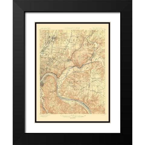 Cincinnati East Ohio Kentucky Quad - USGS 1900 Black Modern Wood Framed Art Print with Double Matting by USGS
