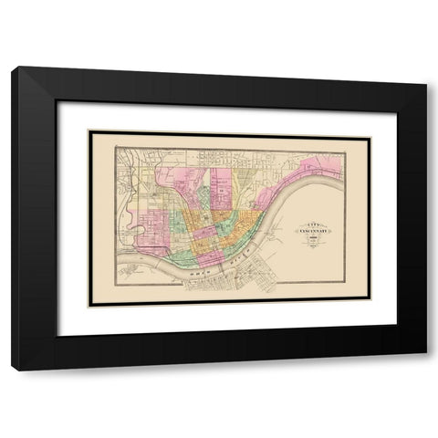 Cincinnati Ohio - Stedman 1872 Black Modern Wood Framed Art Print with Double Matting by Stedman