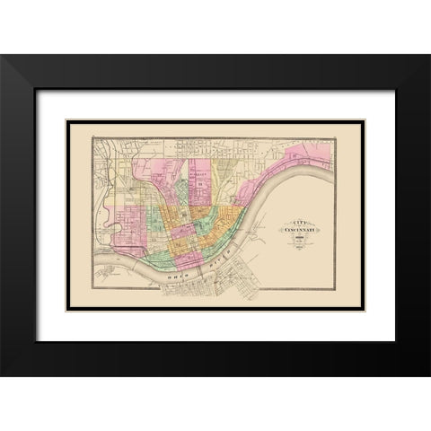 Cincinnati Ohio - Stedman 1872 Black Modern Wood Framed Art Print with Double Matting by Stedman
