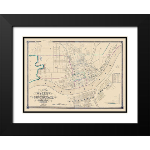 Cincinatti Ohio - Haviland 1838 Black Modern Wood Framed Art Print with Double Matting by Haviland