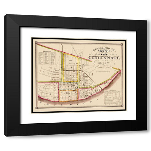 Cincinatti Ohio - Doolittle 1871 Black Modern Wood Framed Art Print with Double Matting by Doolittle