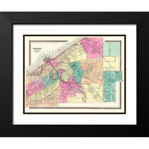 Cleveland Ohio - City Engineer 1872 Black Modern Wood Framed Art Print with Double Matting by City Engineer