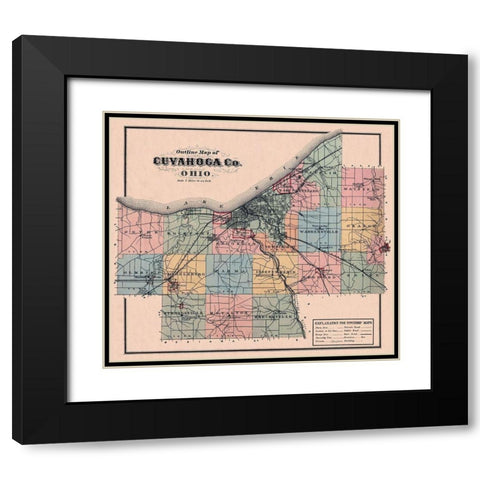 Cuyahoga Ohio Outline - 1876 Black Modern Wood Framed Art Print with Double Matting by Unknown