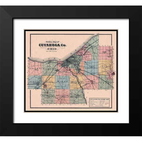 Cuyahoga Ohio Outline - 1876 Black Modern Wood Framed Art Print with Double Matting by Unknown