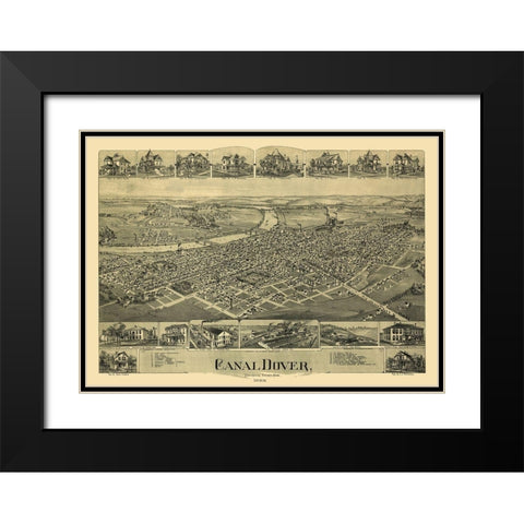 Dover Ohio - Downs 1899  Black Modern Wood Framed Art Print with Double Matting by Downs