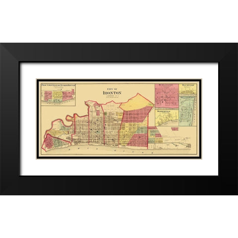 Ironton Ohio Landowner - Aschbach 1877 Black Modern Wood Framed Art Print with Double Matting by Aschbach