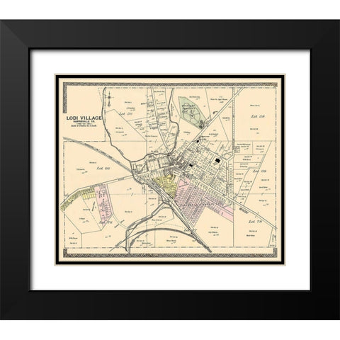 Lodi Village Ohio Landowner - American Atlas 1896 Black Modern Wood Framed Art Print with Double Matting by American Atlas