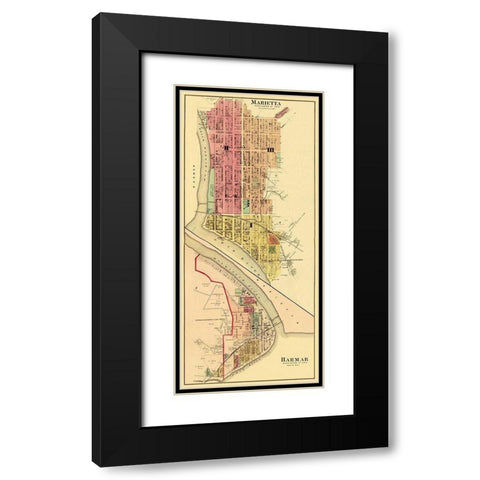 Marietta, Harmar Ohio Landowner - Hayes 1877 Black Modern Wood Framed Art Print with Double Matting by Hayes