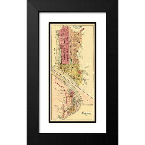 Marietta, Harmar Ohio Landowner - Hayes 1877 Black Modern Wood Framed Art Print with Double Matting by Hayes