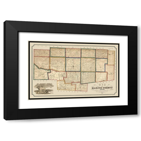 Marion County Ohio - Brown 1852  Black Modern Wood Framed Art Print with Double Matting by Brown