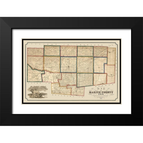 Marion County Ohio - Brown 1852  Black Modern Wood Framed Art Print with Double Matting by Brown