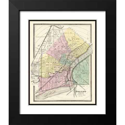 Toledo Ohio Landowner - Marston 1872 Black Modern Wood Framed Art Print with Double Matting by Marston