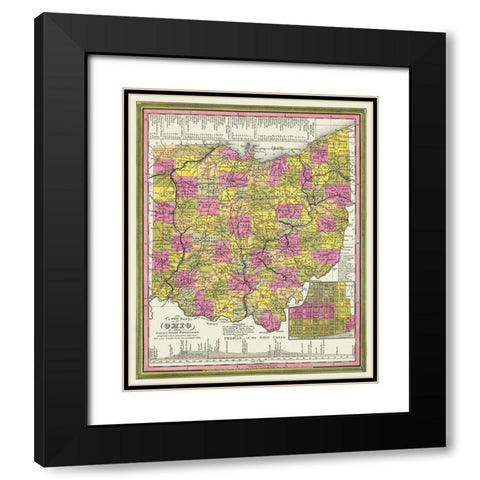 Ohio with Cincinnati Ohio - Mitchell 1846 Black Modern Wood Framed Art Print with Double Matting by Mitchell