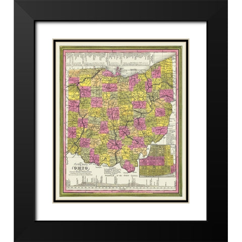 Ohio with Cincinnati Ohio - Mitchell 1846 Black Modern Wood Framed Art Print with Double Matting by Mitchell