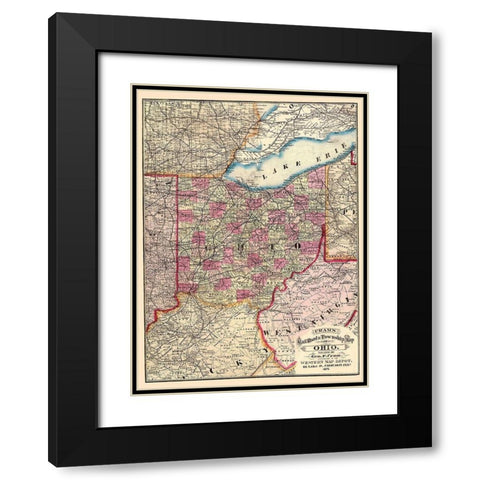 Ohio Railroads and Townships - Cram 1875 Black Modern Wood Framed Art Print with Double Matting by Cram