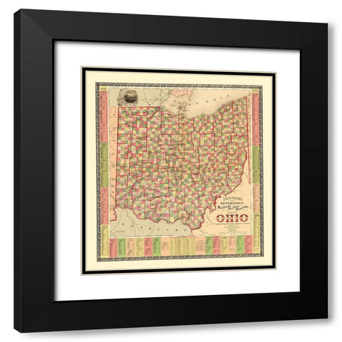 Ohio Railroad Distances and Townships 1873 Black Modern Wood Framed Art Print with Double Matting by Bridgman