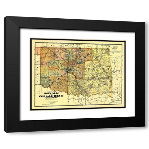 Oklahoma Indian Territory - Rand McNally 1894 Black Modern Wood Framed Art Print with Double Matting by Rand McNally