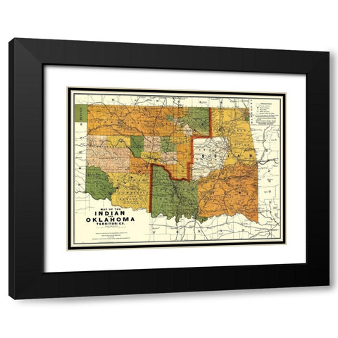 Oklahoma Indian Territory - Rand McNally 1892 Black Modern Wood Framed Art Print with Double Matting by Rand McNally