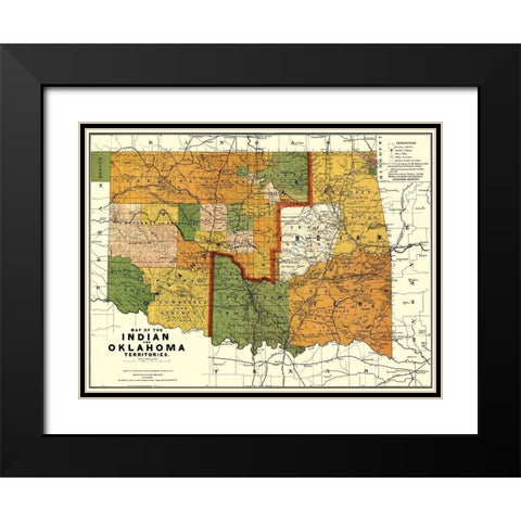 Oklahoma Indian Territory - Rand McNally 1892 Black Modern Wood Framed Art Print with Double Matting by Rand McNally