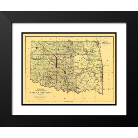 Oklahoma Indian Territory - Bien 1887 Black Modern Wood Framed Art Print with Double Matting by Bien
